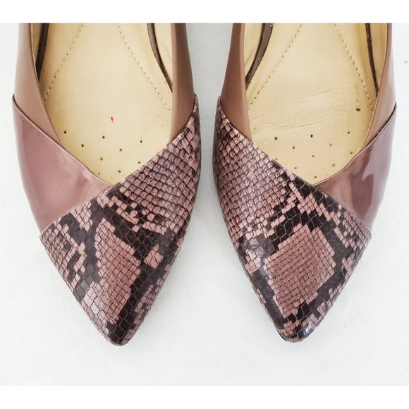 Geox Pespira Womens Pointy Toe Flats Shoes Snake Leather Rose Taupe 37 - Picture 2 of 11